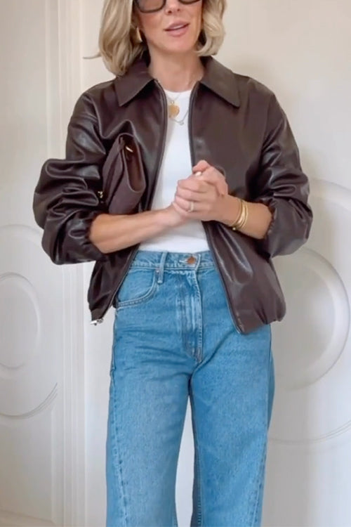 TALLINN – Faux Leather Bomber Jacket – 4267