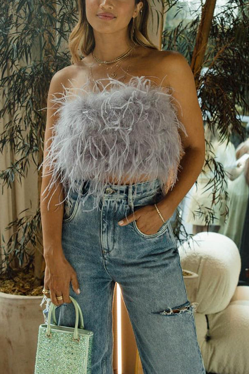 VENICE – Strapless Feather Crop Top – 3352