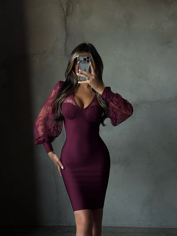 NAPLES – Lace Puff Sleeve Midi Dress – 4394