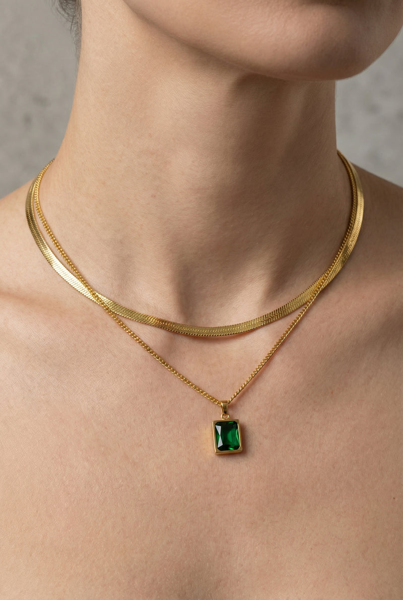 VIENNA – Gold Plated Emerald Statement Necklace – 046