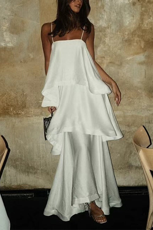 IBIZA – Ruffle Satin Maxi Dress – 3692