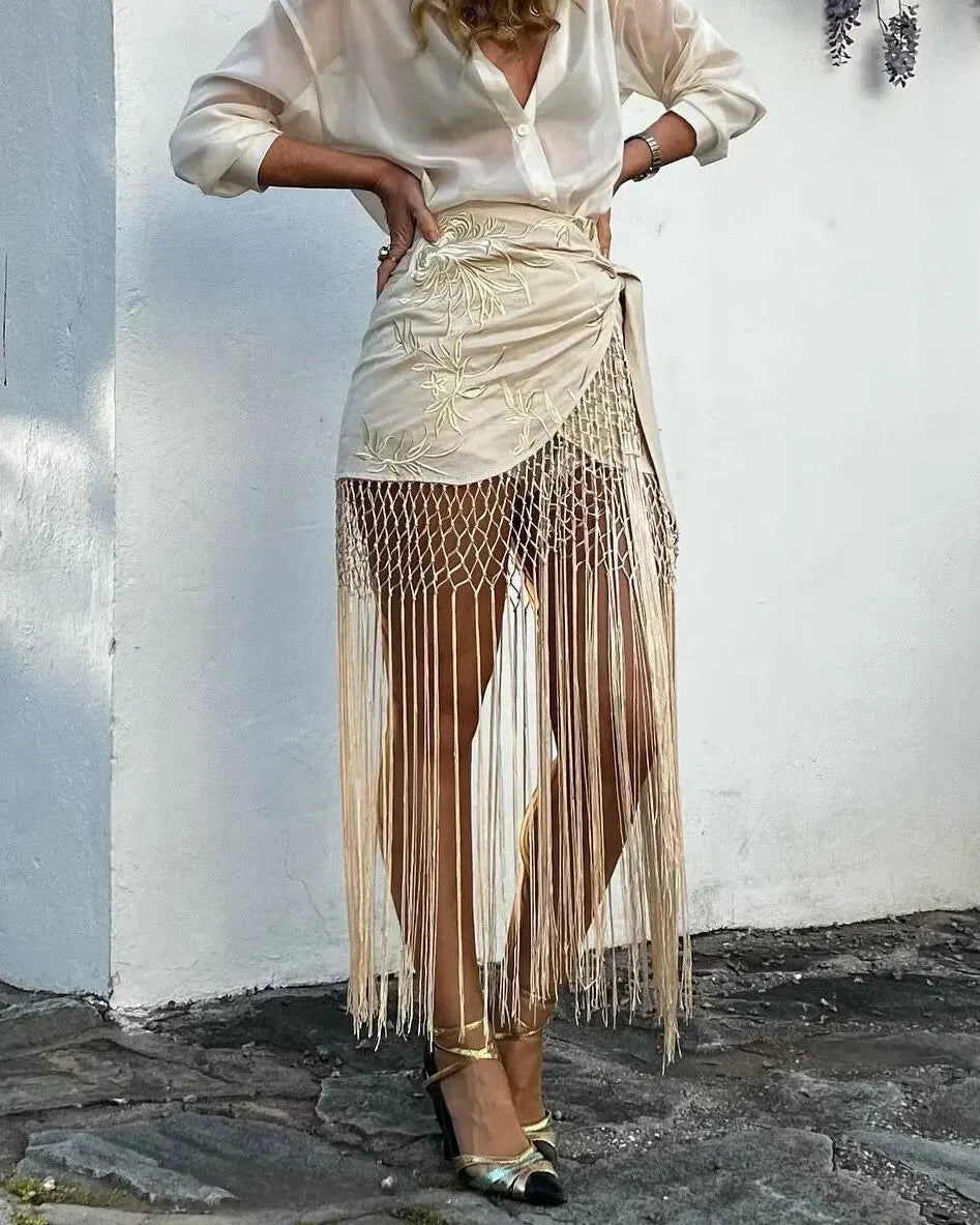 SALERNO – Embroidery Fringe Skirt – 3133