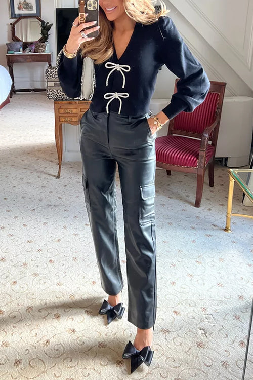 BRUSSELS – V-Neck Bow Sweater – 9489