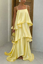 IBIZA – Ruffle Satin Maxi Dress – 3692