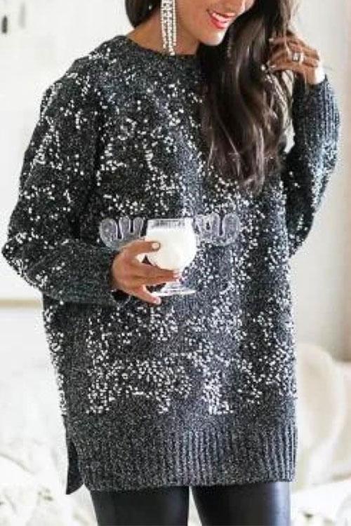 PARIS – Sequin Crewneck Sweater – 9094