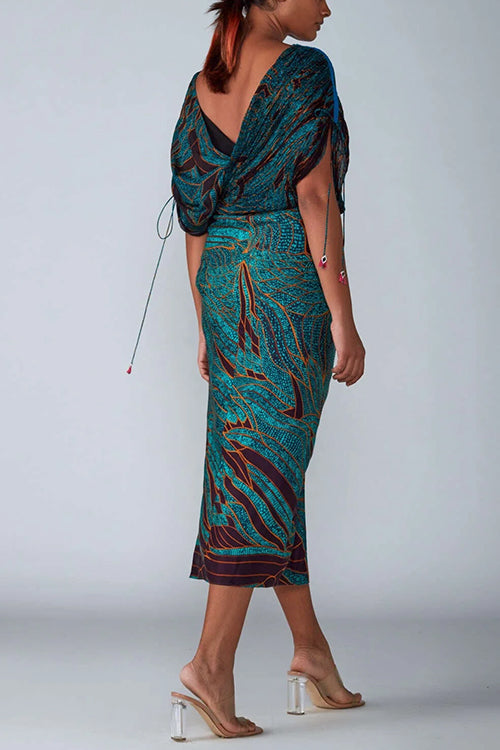 SPLIT – Printed Midi Dress – 9337