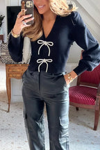 BRUSSELS – V-Neck Bow Sweater – 9489