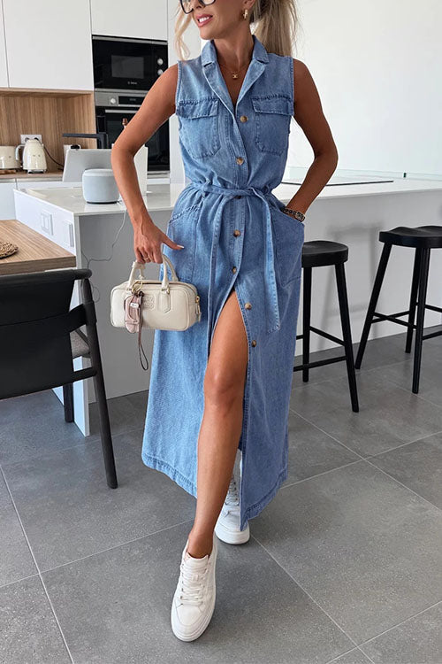 VALLETTA – Sleeveless Denim Midi Dress – 2303