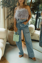 VENICE – Strapless Feather Crop Top – 3352