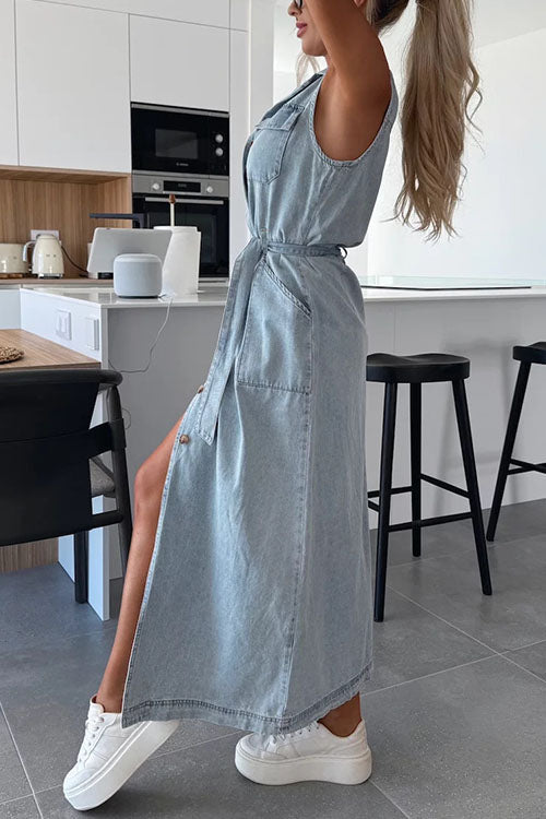 VALLETTA – Sleeveless Denim Midi Dress – 2303
