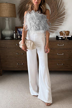 VENICE – Strapless Feather Crop Top – 3352