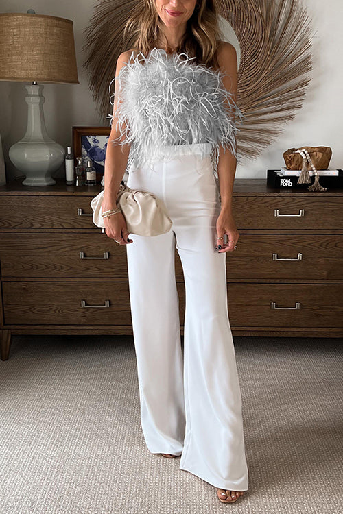 VENICE – Strapless Feather Crop Top – 3352