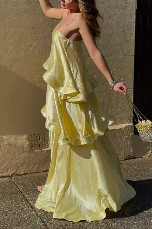 IBIZA – Ruffle Satin Maxi Dress – 3692