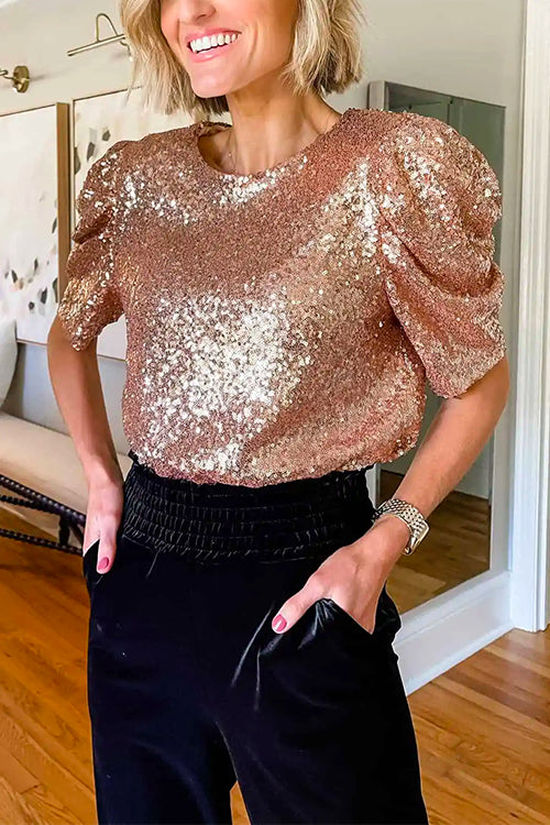 BARCELONA – Sequin Puff Sleeve Top – 8003