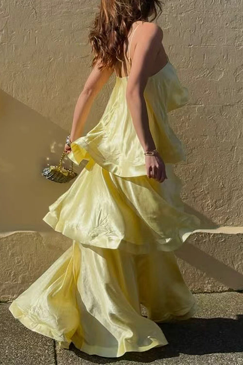 IBIZA – Ruffle Satin Maxi Dress – 3692