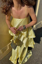 IBIZA – Ruffle Satin Maxi Dress – 3692