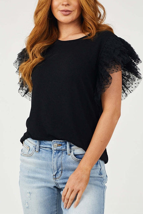 RHODES – Polka Dot Ruffle Top – 3434