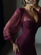 NAPLES – Lace Puff Sleeve Midi Dress – 4394