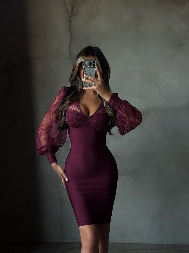 NAPLES – Lace Puff Sleeve Midi Dress – 4394