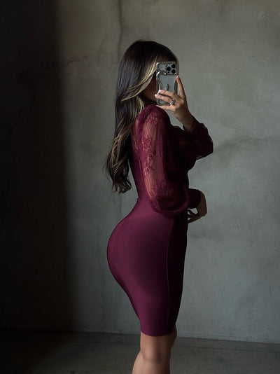 NAPLES – Lace Puff Sleeve Midi Dress – 4394