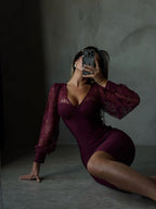 NAPLES – Lace Puff Sleeve Midi Dress – 4394