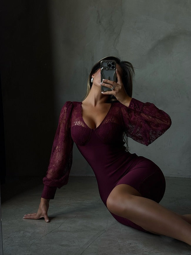 NAPLES – Lace Puff Sleeve Midi Dress – 4394