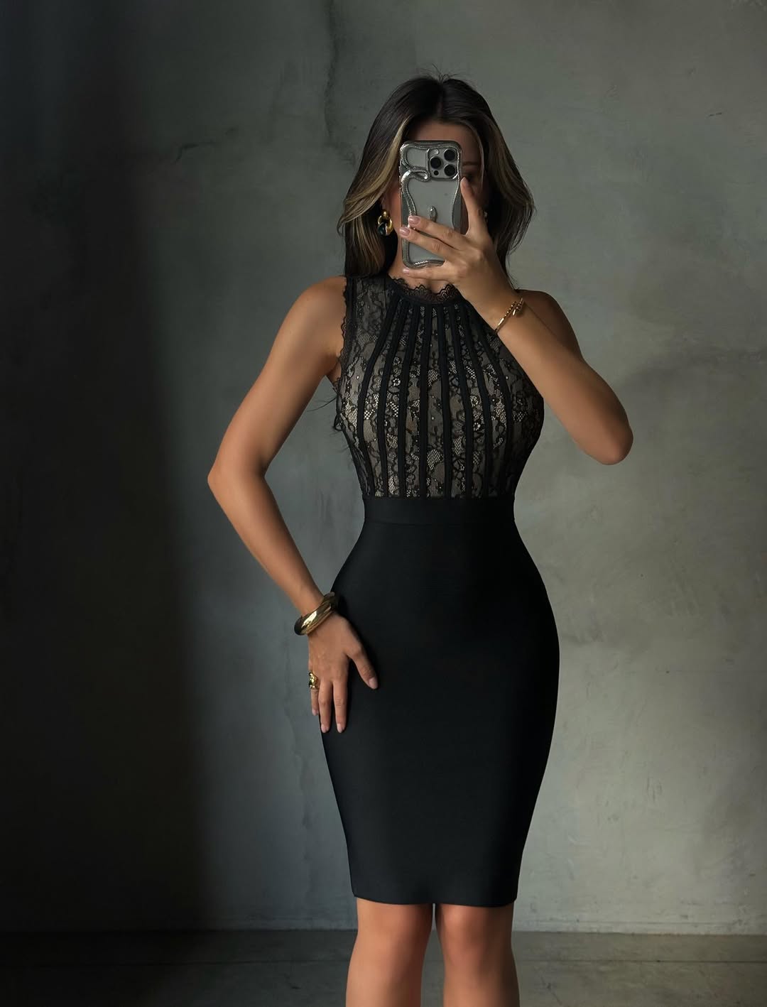 SEVILLE – High-neck Lace Bodycon Dress – 2281