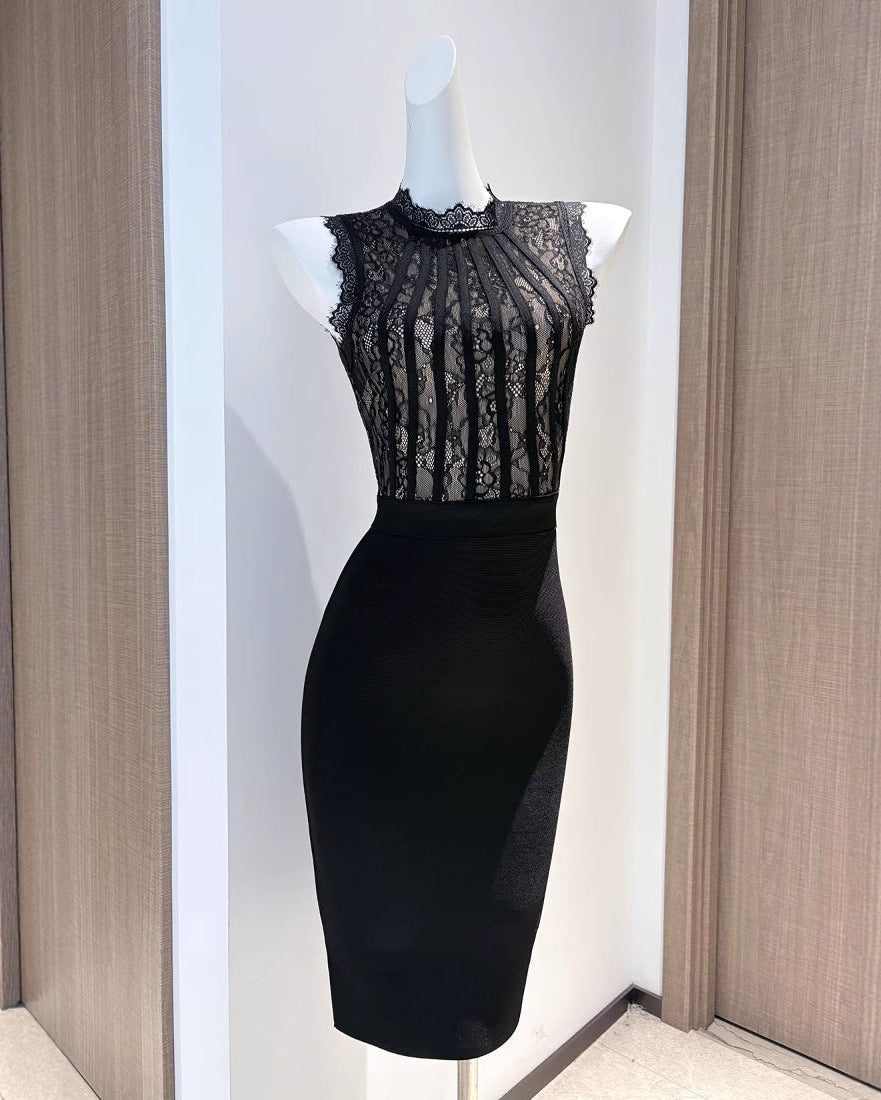 SEVILLE – High-neck Lace Bodycon Dress – 2281