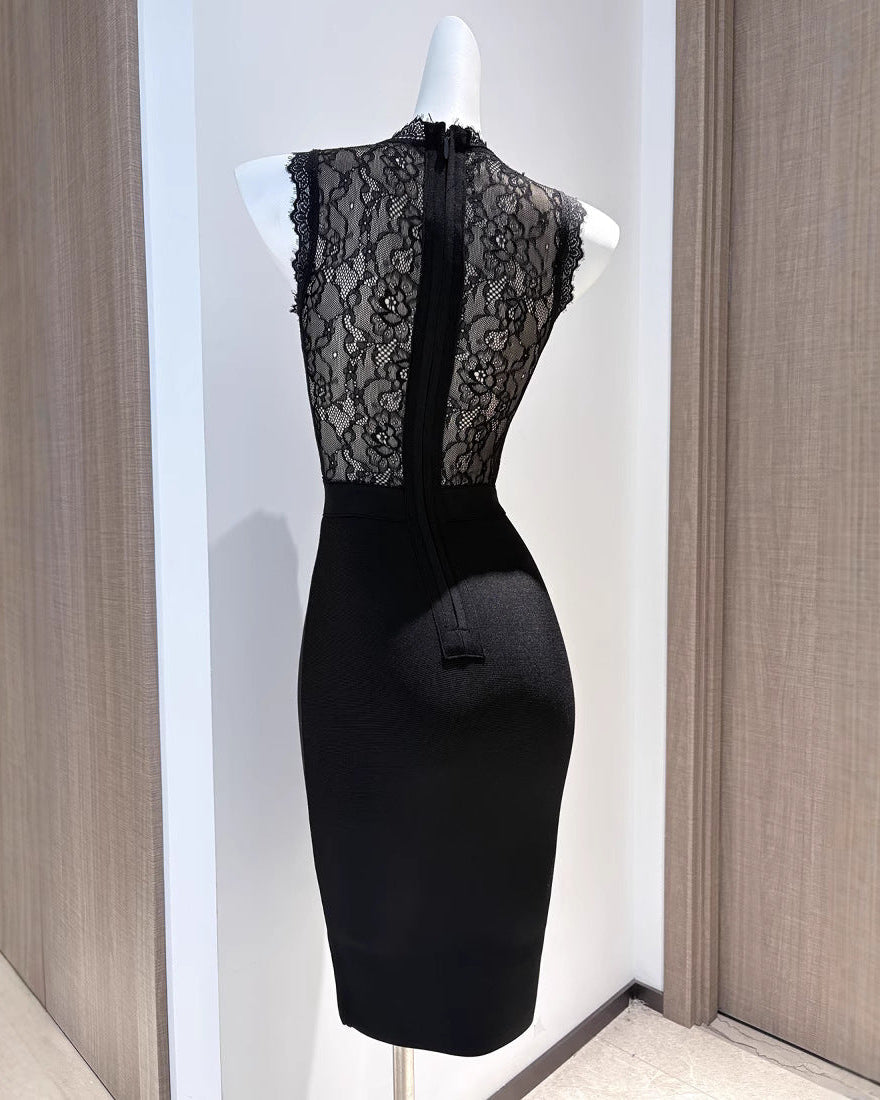 SEVILLE – High-neck Lace Bodycon Dress – 2281