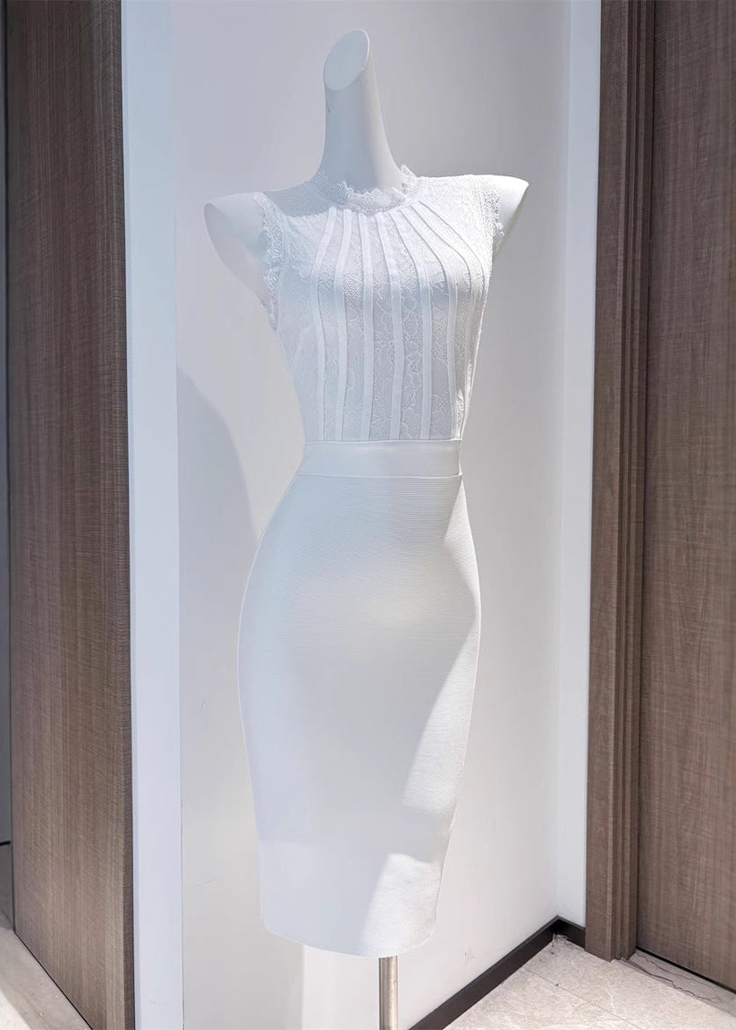 SEVILLE – High-neck Lace Bodycon Dress – 2281