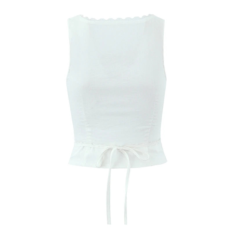 FIRENZE – Lace Square Collar Cropped Tank Top – 025