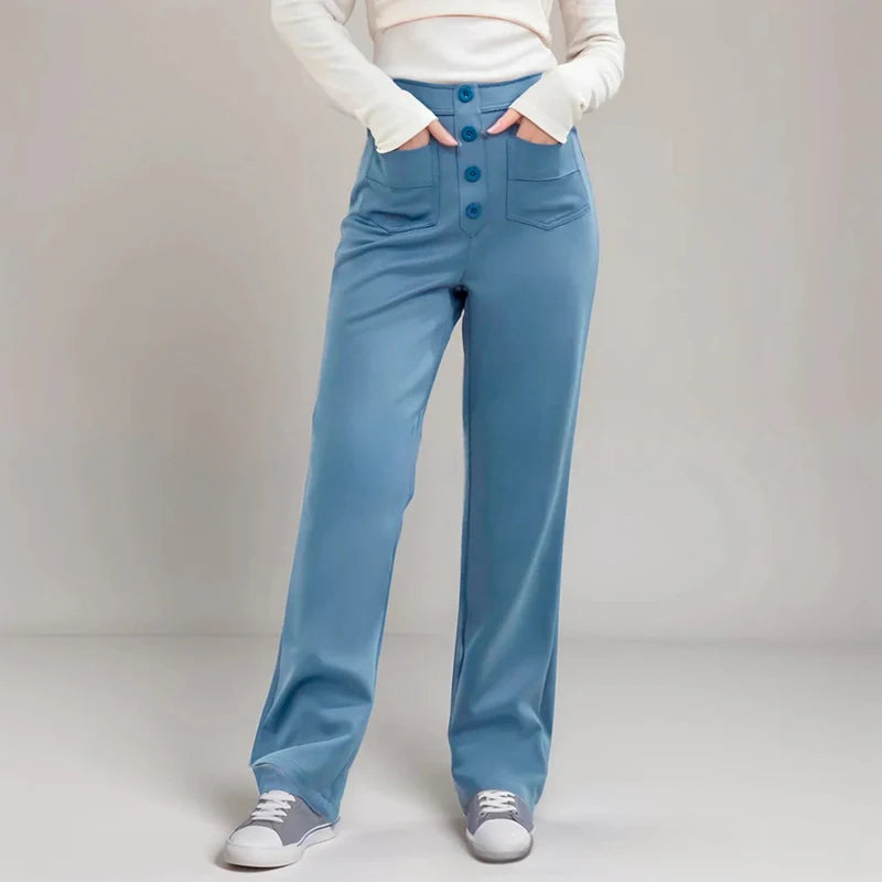 High-Waisted Elastic Casual Trousers