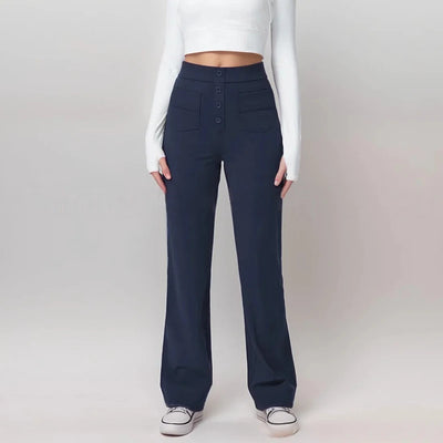 High-Waisted Elastic Casual Trousers