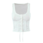 FIRENZE – Lace Square Collar Cropped Tank Top – 025