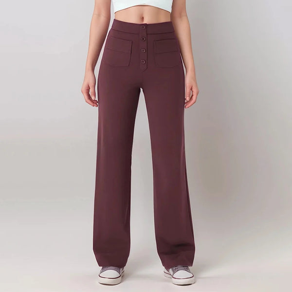 High-Waisted Elastic Casual Trousers