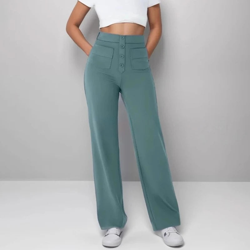 High-Waisted Elastic Casual Trousers
