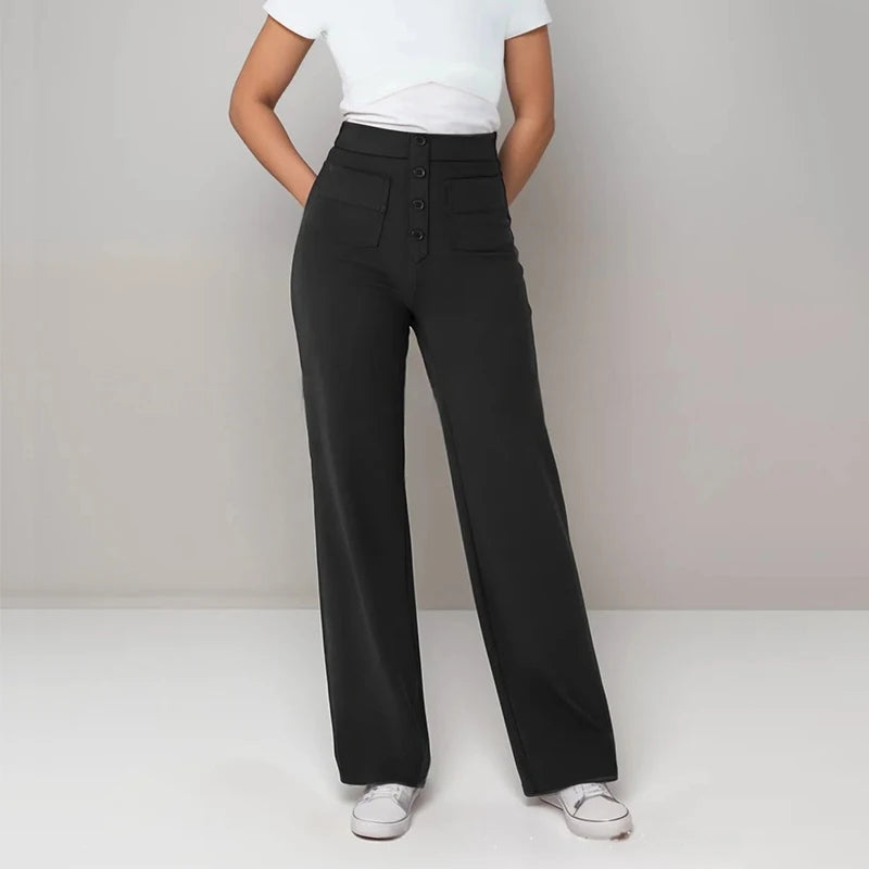 High-Waisted Elastic Casual Trousers