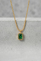 PORTO – Gold Plated Emerald Rectangle Pendant Necklace – 044