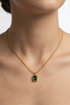 PORTO – Gold Plated Emerald Rectangle Pendant Necklace – 044