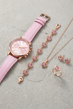 BREDA – Roman Dial Leather Watch & Rhinestone Jewellery Set – 091