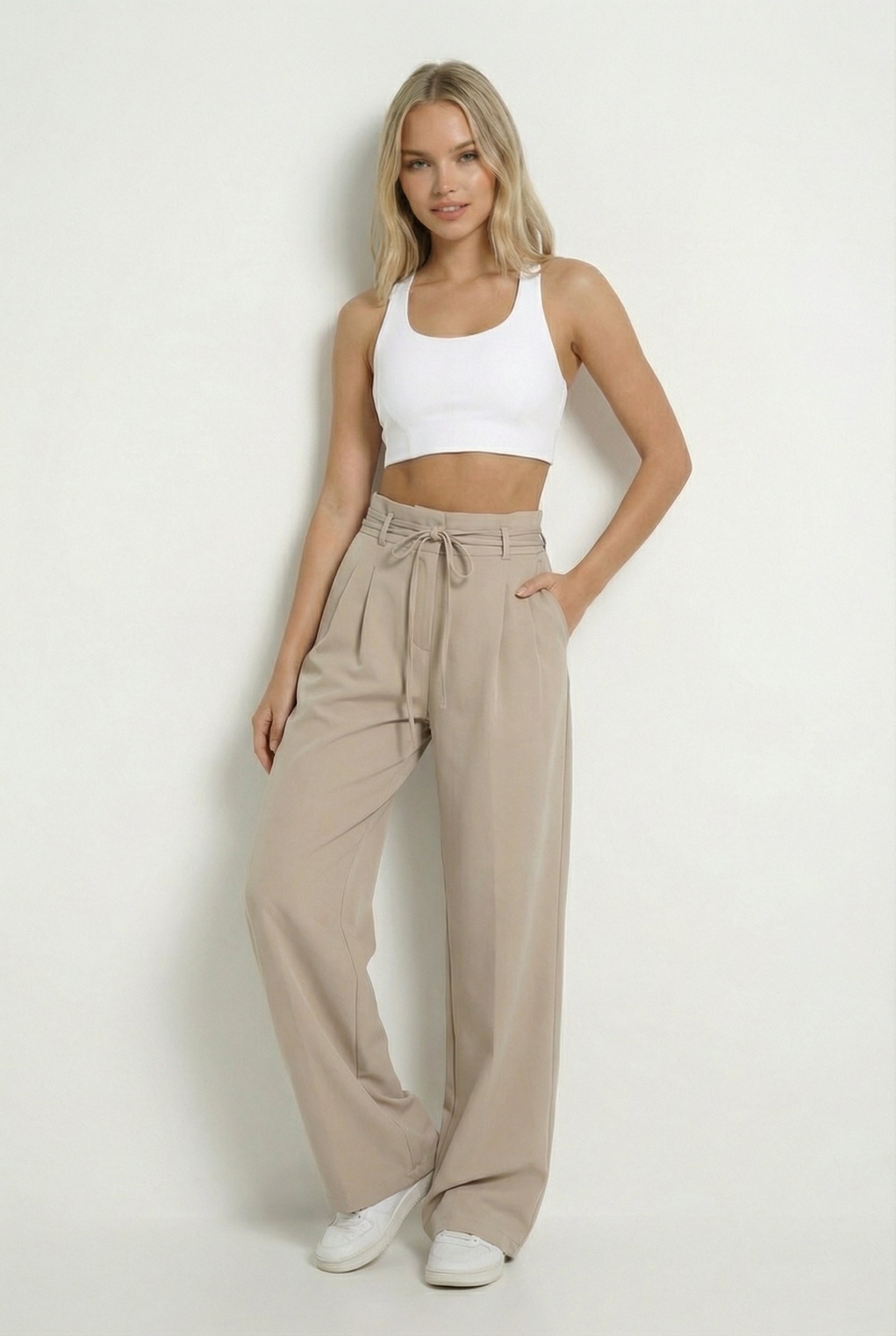 VALENCIA – Lace-Up High-Waist Straight Pants – 2186