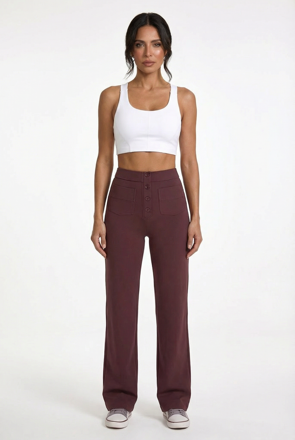 High-Waisted Elastic Casual Trousers